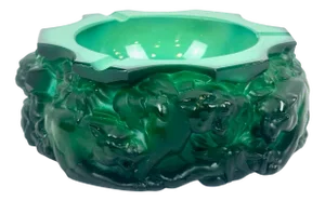 Bohemian Art Deco Malachite Glass Panthers Ashtray attributed to Heinrich Hoffmann, 1940s