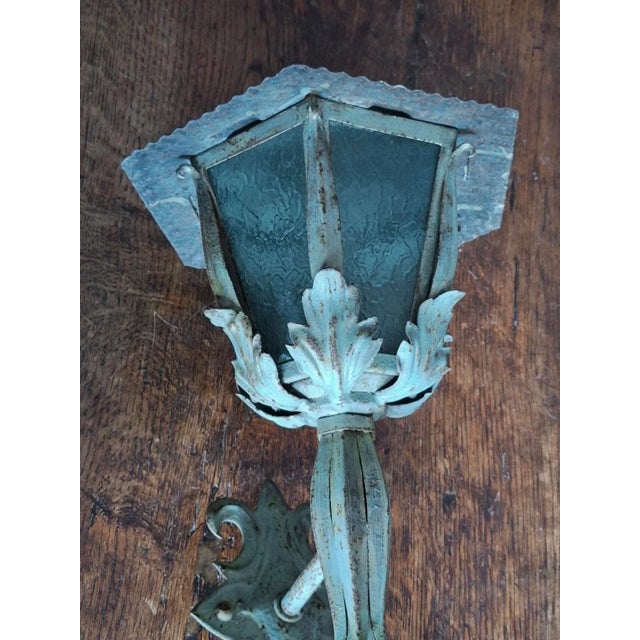 Mid-Century French Iron Outdoor Lantern with Acanthus Leaves For Sale - Image 4 of 10