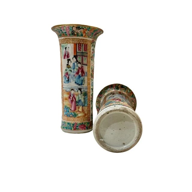 Rose Rose Medallion Trumpet Vases - a Pair For Sale - Image 8 of 8