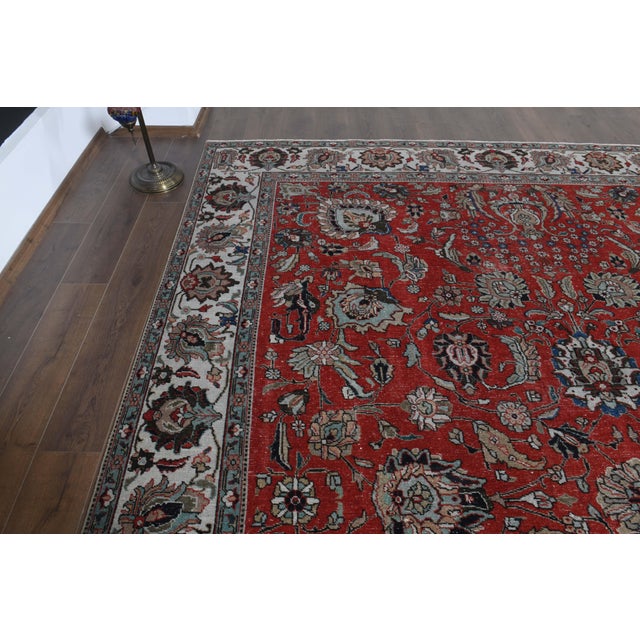 1970s 1970s Vintage Persian Handmade Wool Red Oversized Area Rug For Sale - Image 5 of 11