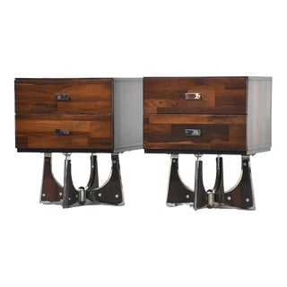 1960s Rosewood and Chrome Brutalist Nightstands - a Pair For Sale