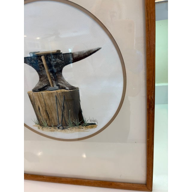 Vintage Framed Anvil Reproduction Print Blacksmith Tool Illustration in Wood Frame For Sale In Miami - Image 6 of 12