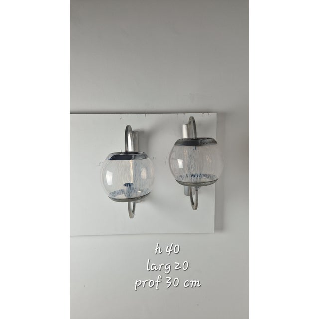 Wall Lamps in Chrome and Shaded Transparent Glass, 1960s, Set of 2 For Sale - Image 12 of 16