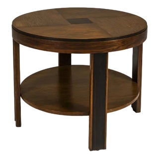 Amsterdam School Round Side Table in Oak and Ebony, Netherlands, 1930s For Sale