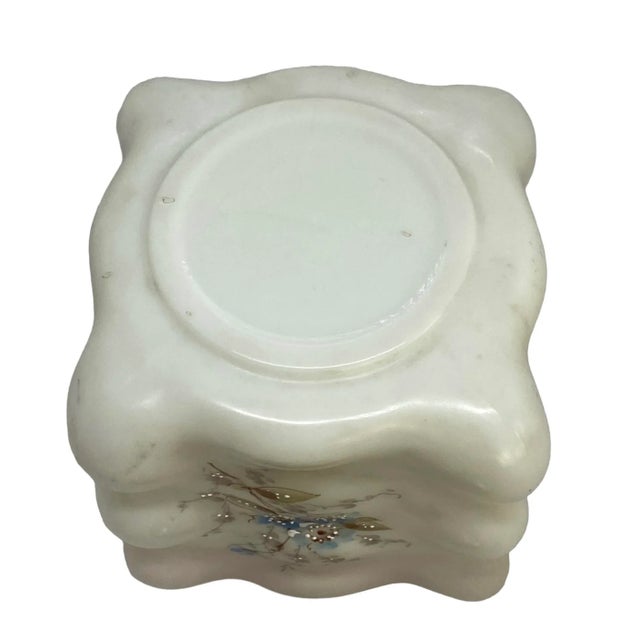 Cream Late 19th Century C.F. Monroe Glass Wavecrest Floral Decorated Opal Ware Biscuit Cracker Barrel With Silver Plated Handle and Lid For Sale - Image 8 of 13
