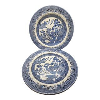 Vintage Churchill Blue Willow Dinner Plates, Set of Two For Sale