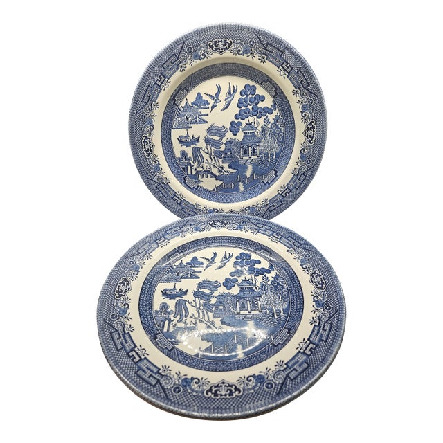 Vintage Churchill Blue Willow Dinner Plates, Set of Two For Sale