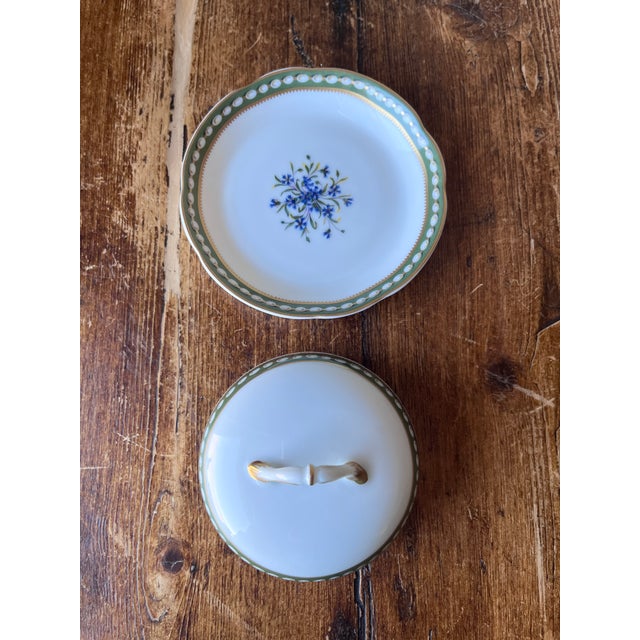 French Late 20th Century Ancienne Manufacture Royale De Limoges France Marie Antoinette Pattern Round Butter Dish For Sale - Image 3 of 9