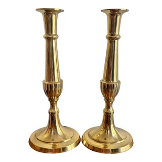 Tall Traditional Hampton Brass Candleholders, a Pair For Sale