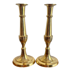 Tall Traditional Hampton Brass Candleholders, a Pair