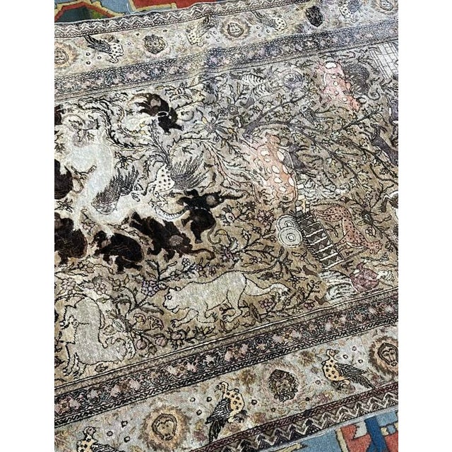 Vintage Sivas Silk Rug | Safavid-Inspired Design | Silk on Cotton | 5'6" X 8'6" For Sale - Image 4 of 7