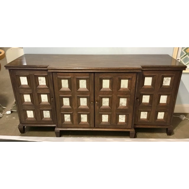 Brown Currey & Co. Modern Mirror and Walnut Finished Four Drawer Console Table For Sale - Image 8 of 8