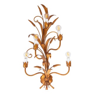 Large Italian Gilt Metal Ear of Wheat Wall Sconce, 1970s For Sale