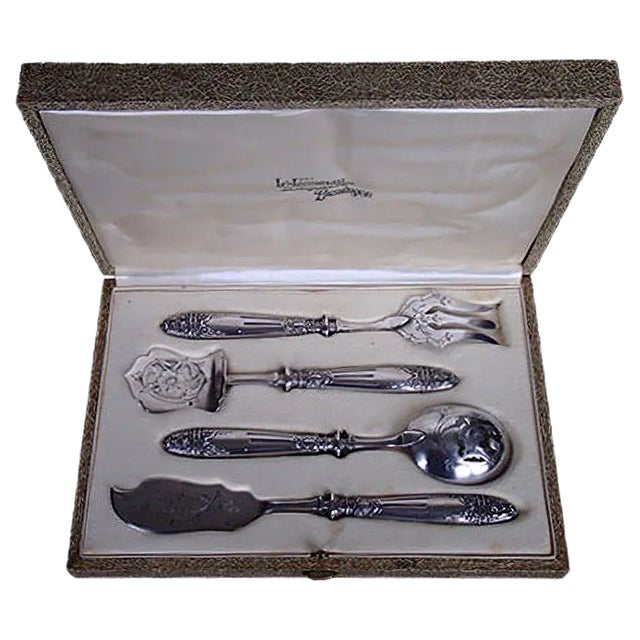 Antique Art Nouveau Pewter & Silver Cutlery Set from Josselin, Set of 5 For Sale