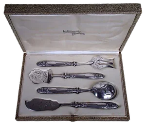 Antique Art Nouveau Pewter & Silver Cutlery Set from Josselin, Set of 5