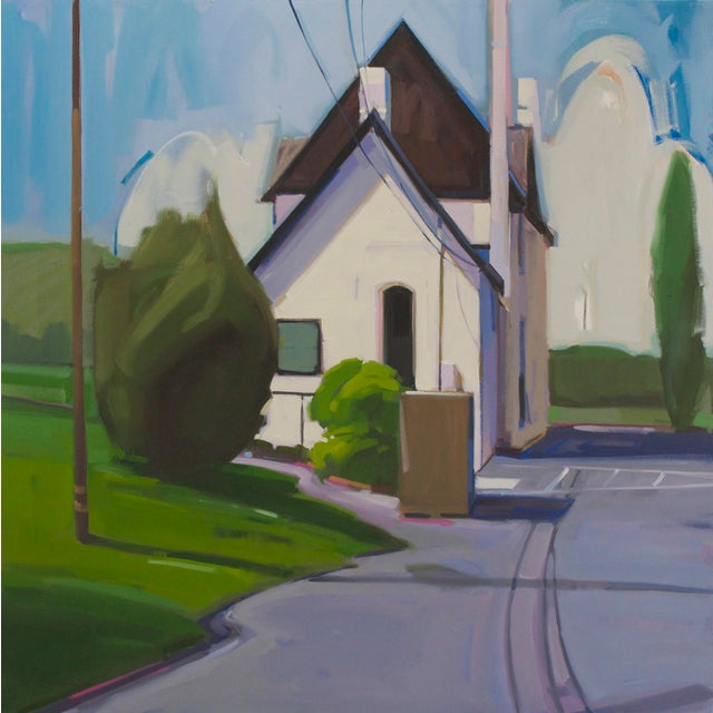 Denver Home by Samantha Buller | Oil Painting of a house on a street with greenery. For Sale