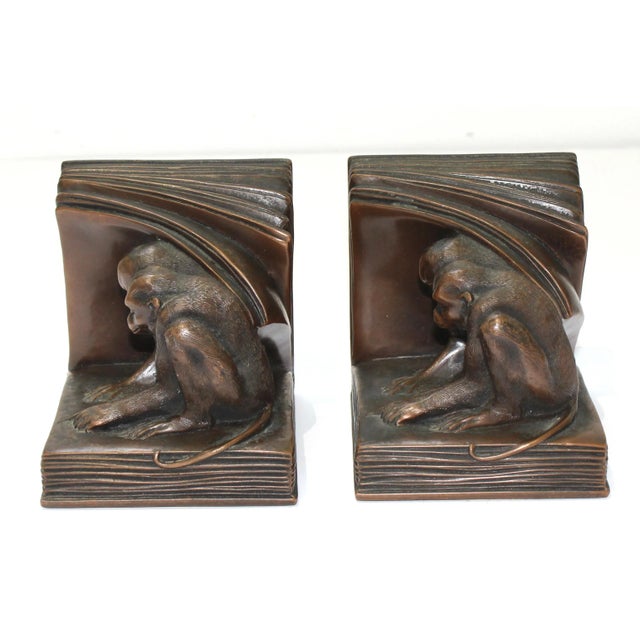 Jennings Bros. Monkey Bookends 1920s Rare Evolution Controversy Jennings Brothers- A Pair For Sale - Image 4 of 13