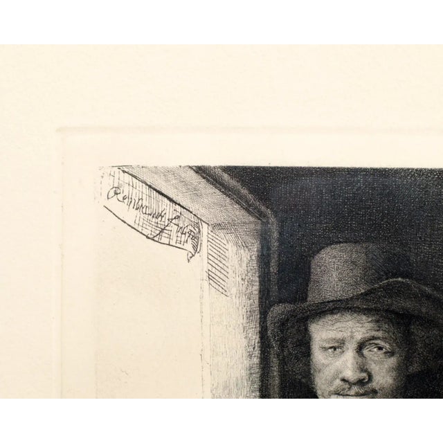 1800's Black & White Original Etching "Self Portrait Drawing At a Window" by Parisian Artist Amand-Durand, Signed & Framed For Sale - Image 4 of 5