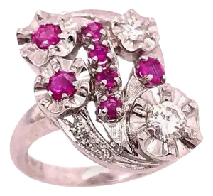 14 Karat White Gold Ruby and Diamond Cocktail Ring, Size 6