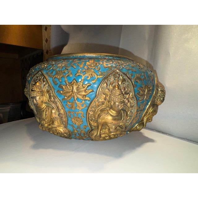 18th Century Sino Tibetan Champlevé Enamel Alms Bowl For Sale - Image 9 of 12