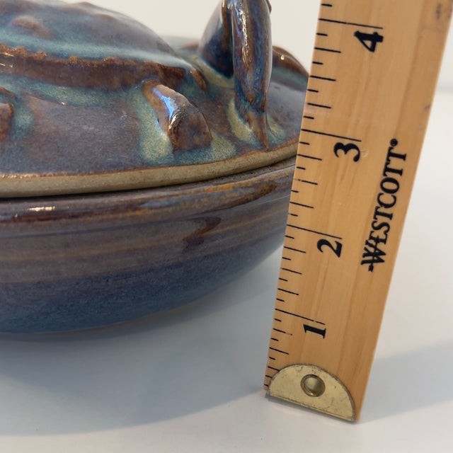 Vintage Studio Art Pottery Stoneware Seafoam Blue Dungeness Crab Signed Jeff Tinius Storm Lake Pottery Casserole Covered Dish For Sale In Boise - Image 6 of 14