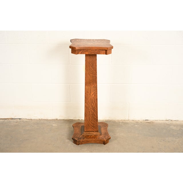 Stickley Brothers Style Antique Mission Tiger Oak Arts & Crafts Pedestal or Plant Stand, Circa 1910 For Sale - Image 12 of 12