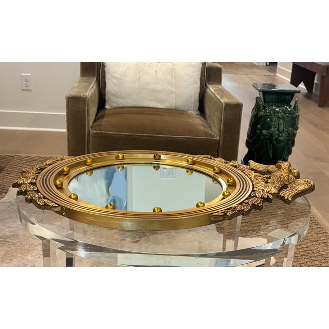 Vintage Large Scale American Federal Revival Giltwood Eagle Crest Round Mirror For Sale - Image 14 of 17