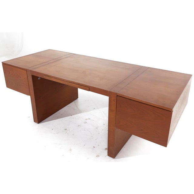 Mid 20th Century Roger Sprunger for Dunbar Mid Century Executive Oak Desk For Sale - Image 5 of 9