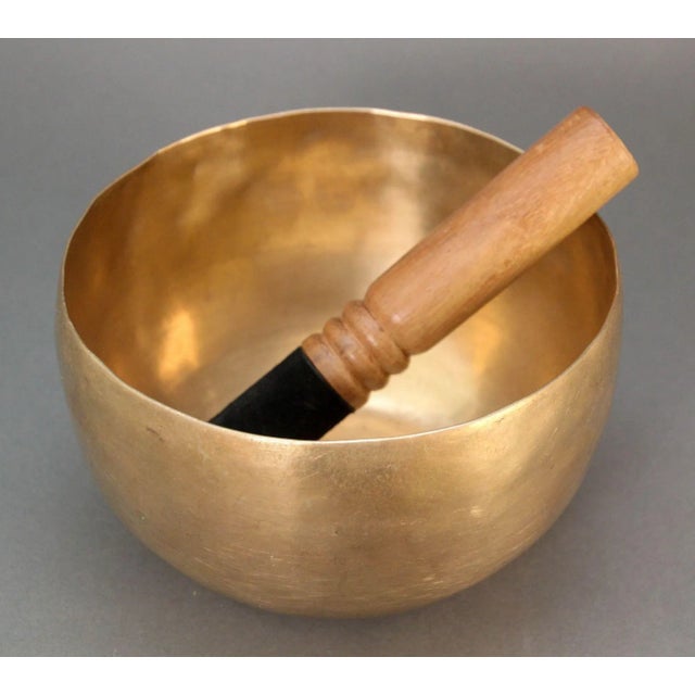 Large Hand-Hammered Brass Singing Bowl Nepal 1950s For Sale - Image 11 of 11