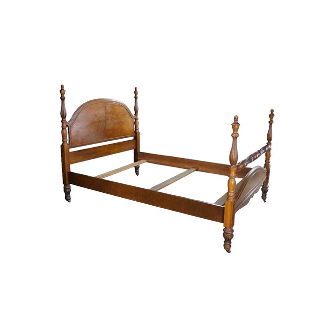 Mid-Century Modern Vintage Federal Sheraton Revival 4 Post Matchbook Walnut Full Size Bed Frame For Sale - Image 3 of 18