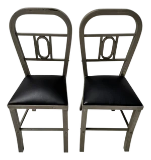 Vintage French Art Deco Side Chairs with Black Leather Seats, 1930s, Set of 2