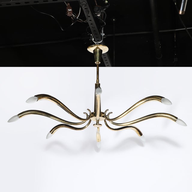 Mid-Century Polished Brass 8-Arm Sculptural Chandelier by Oscar Torlasco For Sale - Image 15 of 17