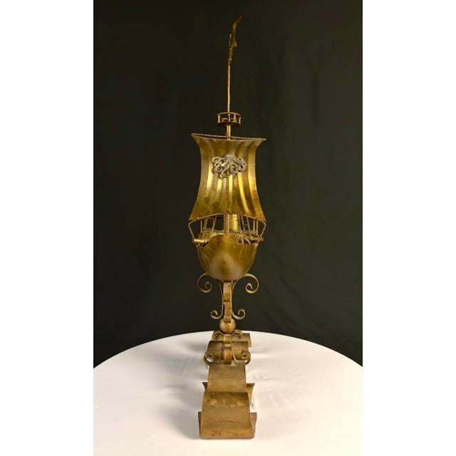 Late 20th Century Monumental Brutalist Gilt Metal Ship Sculpture – Mid-Century Maritime Art For Sale - Image 5 of 8
