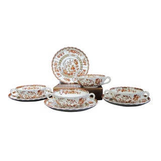Spode Copeland Rust Indian India Tree Flat Soup Cream Bowl & Saucer Set of 4 For Sale