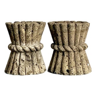 Vintage Boho Carved Coquina Stone Side Tables - A Pair For Sale