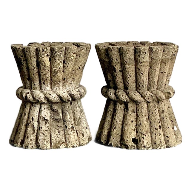 Vintage Boho Carved Coquina Stone Side Tables - A Pair For Sale