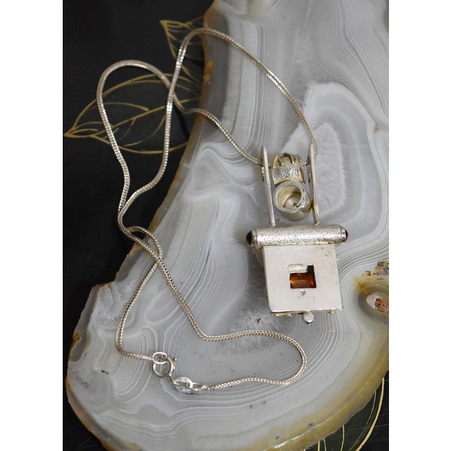 Late 20th Century Artisan Sterling Silver Amber Pearl Pendant Necklace For Sale - Image 11 of 14