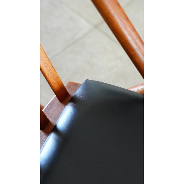 1960s Attributed to Benny Linden Danish Teak Rocking Chair | Reupholstered Black Leather For Sale - Image 9 of 13