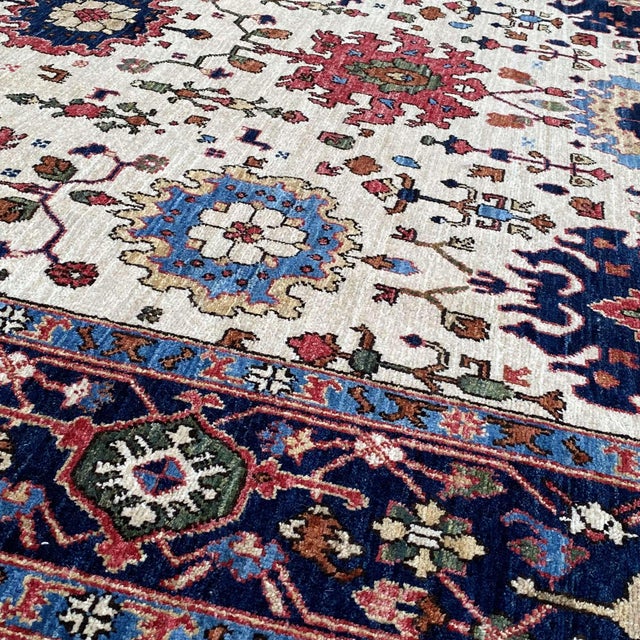 Fine Ivory Persian Serapi Hand-Knotted Wool Rug - 6'1" X 9'1" For Sale - Image 11 of 18