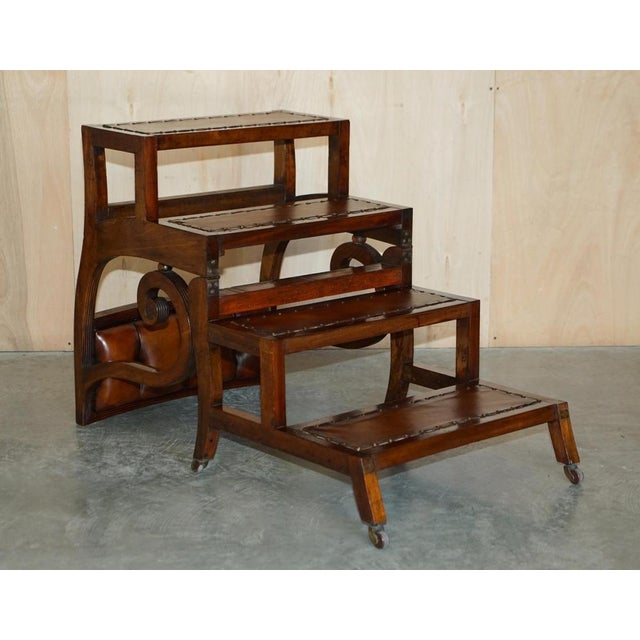 Metamorphic Leather Library Armchair Steps attributed to Gillows, 1810s For Sale - Image 15 of 18
