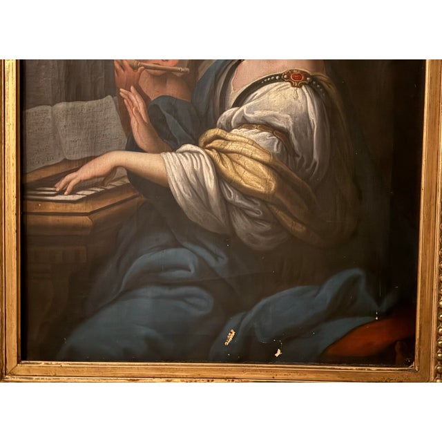 Wood Antique Gilt Framed Old Masters Oil Painting on Canvas Saint Cecilia For Sale - Image 7 of 10