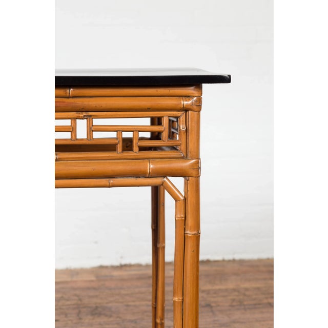 Chinese Late Qing Dynasty Bamboo Console Table with Black Lacquered Top For Sale - Image 10 of 13