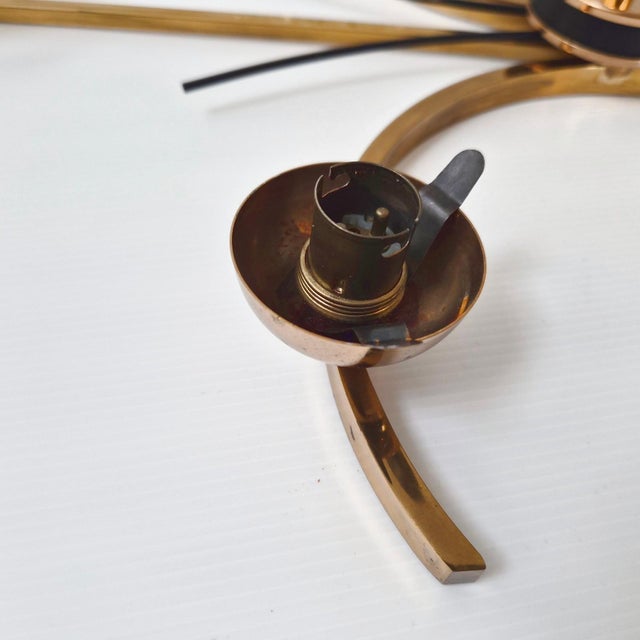 Vintage Pendant Light in Gilded Brass with Metal and Glass from Maison Arlus, 1950s For Sale - Image 13 of 17