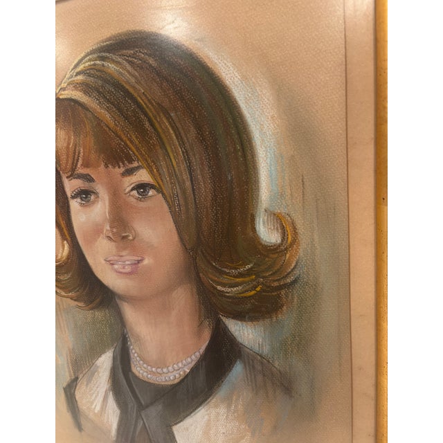 Wood Vintage 1966 Mid Century Modern Pastel Portrait of Woman Signed Charles Allenbrook Framed For Sale - Image 7 of 14