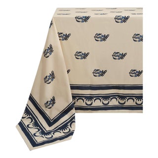 Johanna Ortiz Midnight Blue/Ecru Funghi Gems Of The Tropics Square Tablecloth For Sale