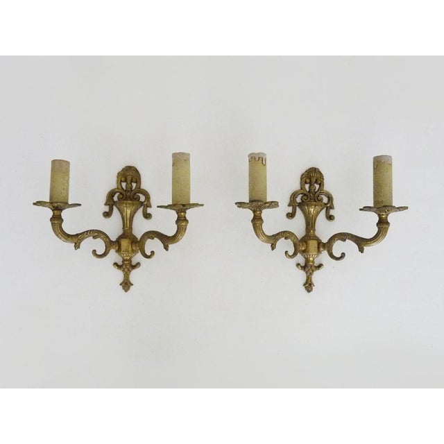 Gilt Bronze 2-Arm Fire Pot Wall Sconces, 1960s, Set of 2 For Sale - Image 9 of 9