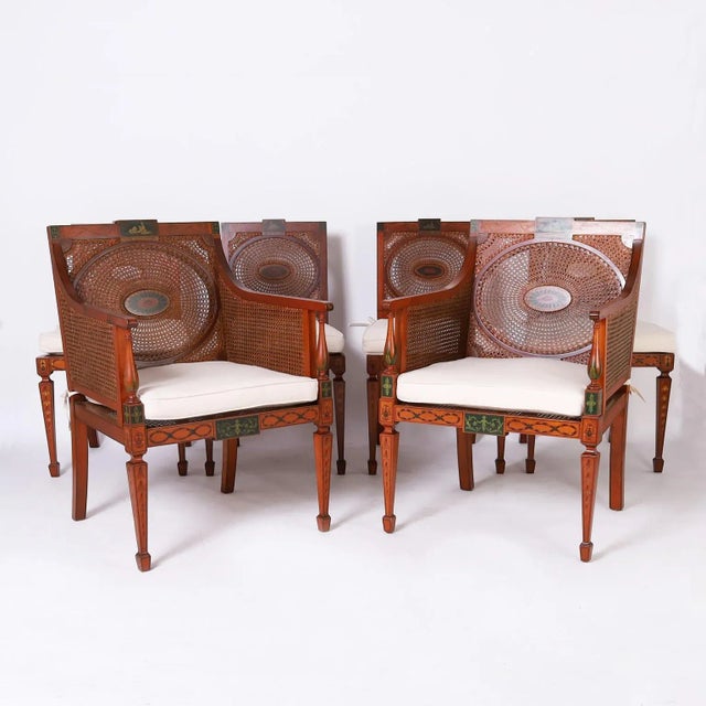 Six Neoclassic Caned and Decorated Adam Style Dining Chairs For Sale - Image 13 of 13