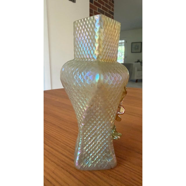 Art Nouveau Antique Art Nouveau Iridescent Art Glass Vase | Applied Floral Prunts | Kralik Style | C. 1900–1920 For Sale - Image 3 of 6