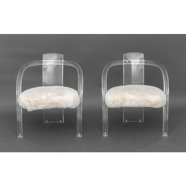 Modern Charles Hollis Jones Style Lucite Armchairs, Pair For Sale - Image 3 of 7
