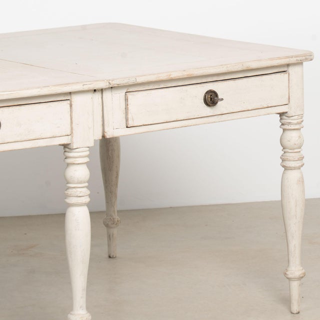 19th Century Swedish Antique White Painted Partners Desk Writing Table For Sale - Image 17 of 18